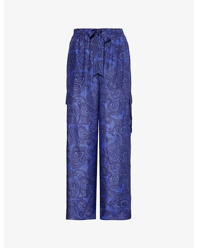 Zimmermann Ottie Paisley-print Wide-leg Mid-rise Silk Pants - Blue