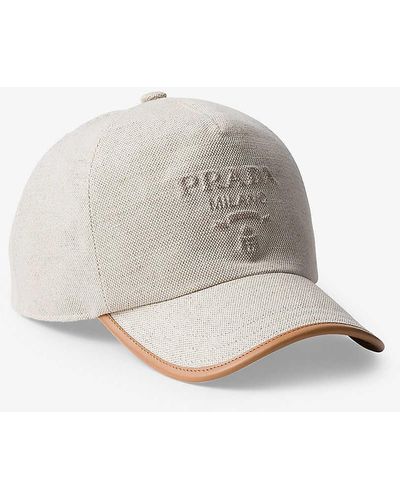 Prada Brand-debossed Linen-blend And Leather Baseball Cap - White