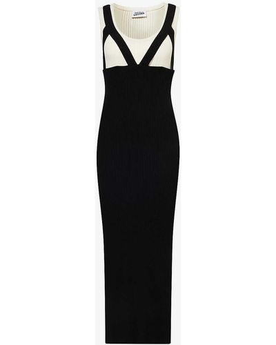 Jean Paul Gaultier Cut-out-effect Pannelled Knitted Midi Dress - Black