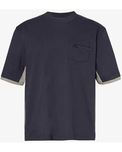 Sacai Chest-pocket Crewneck Cotton-jersey T-shirt - Blue