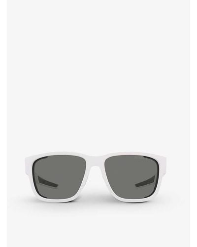 Prada Linea Rossa Pillow-frame Removable Rubber-blinder Nylon Sunglasses - White
