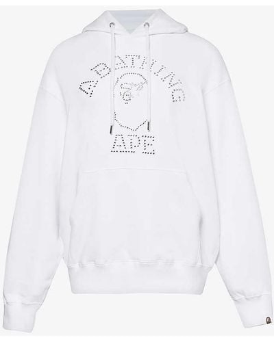 A Bathing Ape University Rhinestone-embellished Cotton-blend Hoody - White