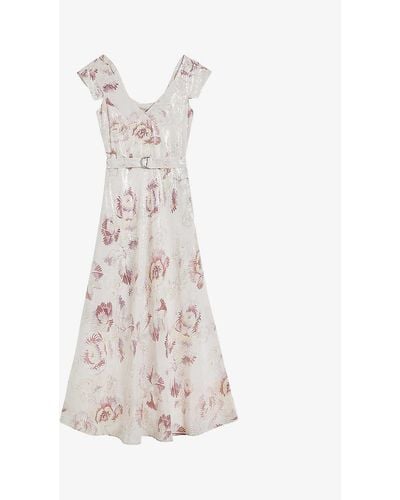Ted Baker Ninia Floral-print Belted Woven Midaxi Dress - White