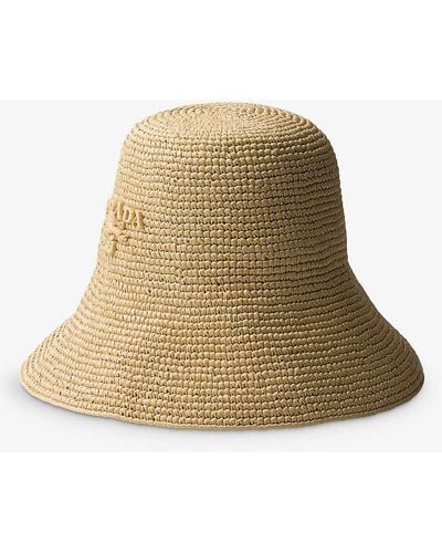 Prada Brand-embroidered Woven Bucket Hat - Natural