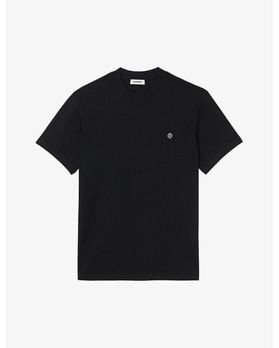 Sandro Logo-embroidered Cotton T-shirt - Black