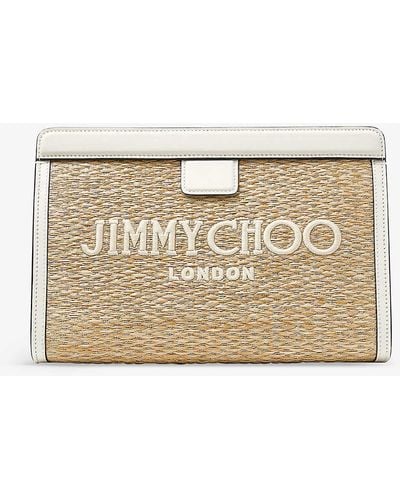 Jimmy Choo Avenue Logo-embroidered Raffia Pouch - Natural