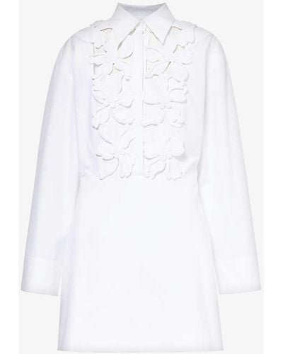 Valentino Garavani Floral-motif Collared Cotton Mini Dress - White