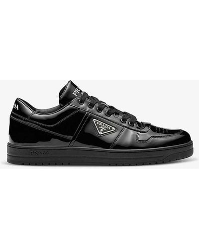 Prada Downtown Brand-plaque Leather Low-top Trainers - Black