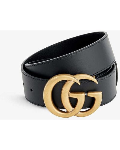 Gucci Belt Men's Gold Double G Buckle Black Leather 397660 4cm (GGB1001)