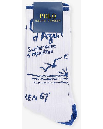 Polo Ralph Lauren Logo-print Stretch-cotton Blend Socks - Blue