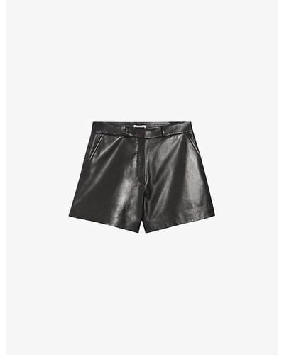 Claudie Pierlot Camille Mid-rise Straight-fit Leather Shorts - Black