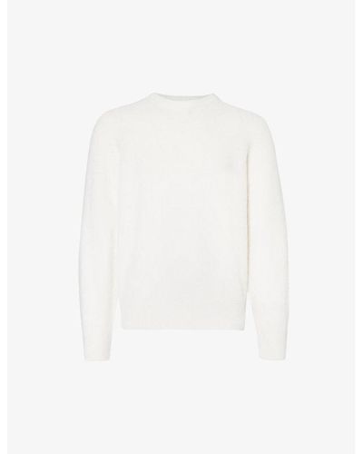 Eleventy Crewneck Brushed-texture Wool And Cashmere-blend Sweater X - White