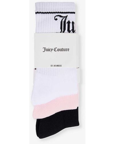 Juicy Couture Logo-print Pack Of Three Stretch Cotton-blend Socks - White