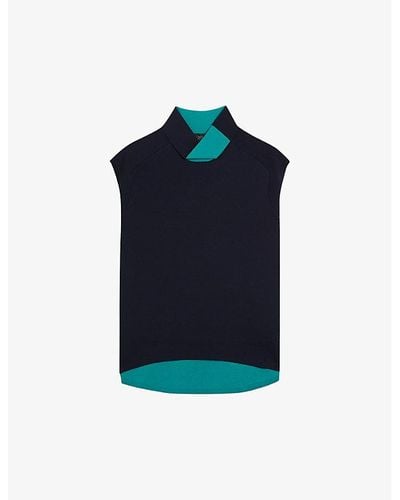 Ted Baker Vy Kaedee Twist-collar Stretch-knit Top - Blue