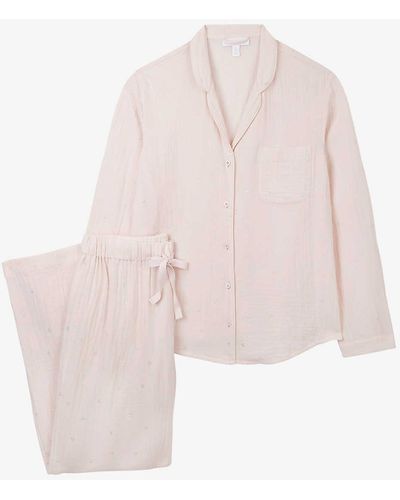 The White Company Metallic Heart-print Double-faced Cotton Pyjama Set - Pink