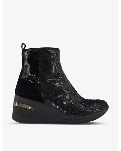 Dune Effective Sequin-embellished Canvas High-top Trainers - Black