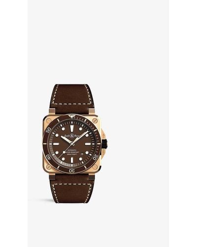 Bell & Ross Br 03-92 Diver Satin-polished Bronze And Leather Automatic Watch - Brown