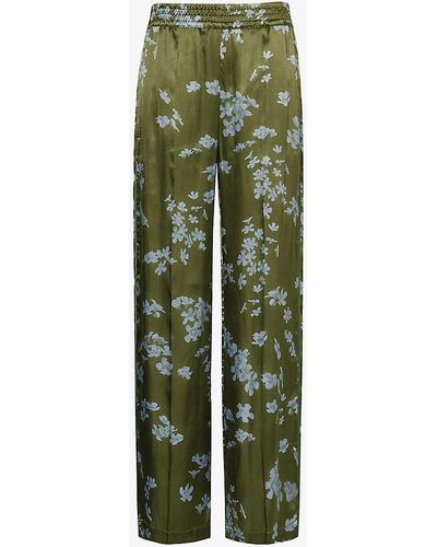 Victoria Beckham Wide-leg Floral-print Woven Trousers - Green