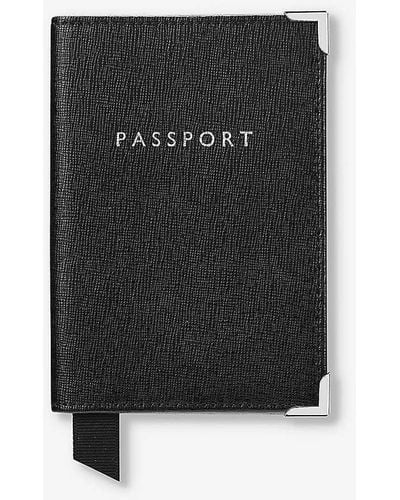 Aspinal of London Logo-print Leather Passport Cover - Black