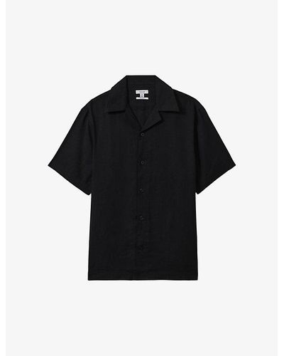 Reiss Beldi Relaxed-fit Short-sleeve Linen Shirt - Black