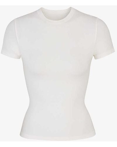Skims Short-sleeved Slim-fit Stretch-cotton T-shirt - White