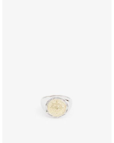 Serge Denimes Compass Sterling- Signet Ring - White