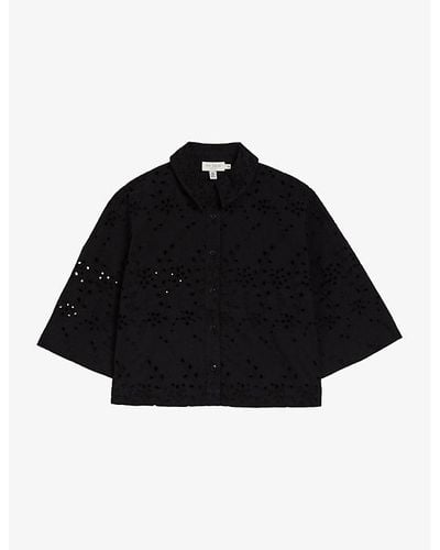 Ted Baker Kilkis Broderie-anglaise Relaxed-fit Cotton Shirt - Black