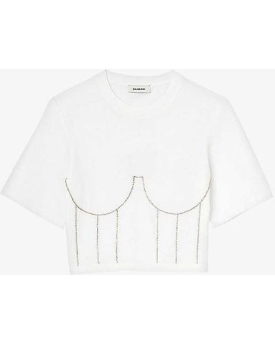 Sandro Rhinestone-applique Bustier Cotton T-shirt - White
