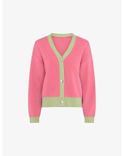OMNES Kayla Contrast-trim Cotton-knit Cardigan - Pink