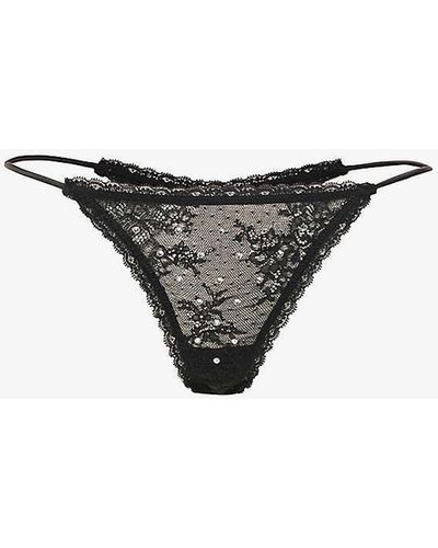 Love Stories Roomie Rhinestone-embellished Stretch Recycled-polyamide Thong - Black
