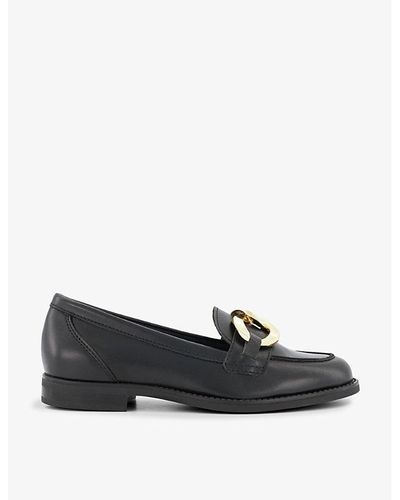 Dune Chain-detail Leather Loafers - Black