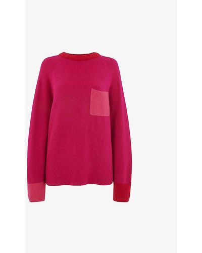 Whistles Colour Block Pocket-detail Knitted Jumper - Pink