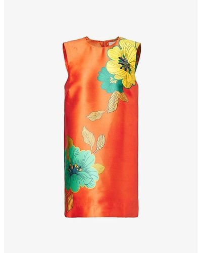 ALÉMAIS Piato Floral-print Recycled-polyester-blend Mini Dress - Orange