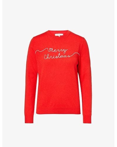 Chinti & Parker Merry Christmas Purl-knit Wool And Cashmere Sweater - Red