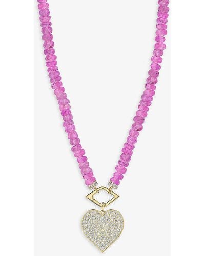 Sydney Evan Heart Charm 14ct Yellow-gold Pink Sapphire And 0.59ct Diamond Pendant Necklace