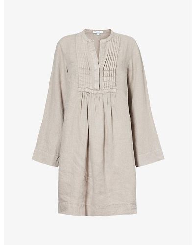 James Perse Pleated-panel Relaxed-fit Linen Mini Dres - Natural