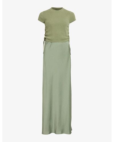 AllSaints Hayes Knitted-top Satin Maxi Dress - Green