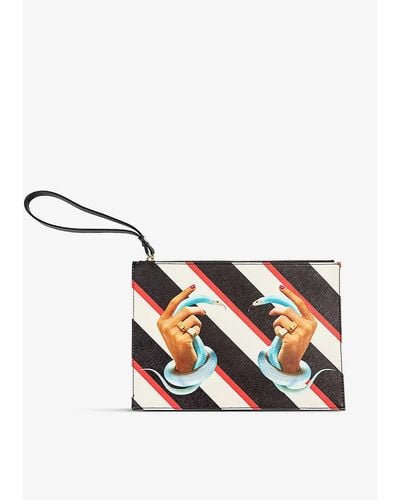 Seletti Wears Toiletpaper Snakes Printed Canvas Pouch - White