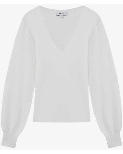 Reiss Lexi V-neck Stretch-knit Top - White