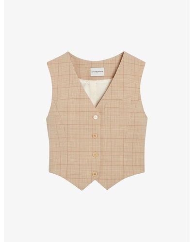 Claudie Pierlot Checked Adjustable-belt Stretch-woven Waistcoat - Natural