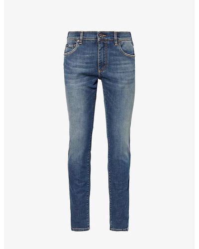 Dolce & Gabbana Brand-plaque Slim-leg Regular-fit Stretch-denim Jeans - Blue