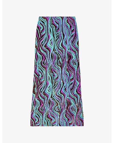 Maje Graphic-pattern Sequin Maxi Skirt - Blue