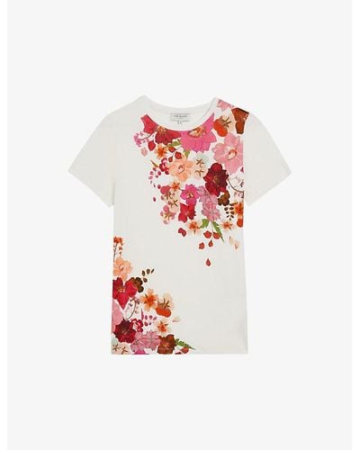 Ted Baker Bellary Pressed Flower-print Stretch-jersey T-shirt - Red