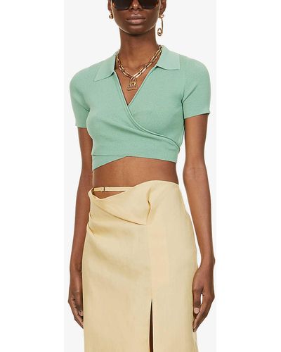 Jacquemus Le Polo Cache-coeur Cropped Knitted Top - Green