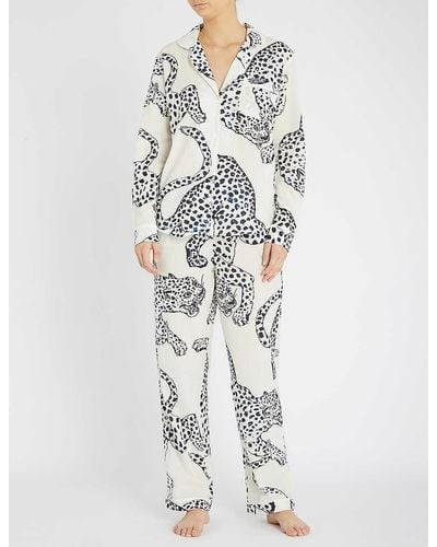 Desmond & Dempsey Printed Cotton Pyjama Set - White
