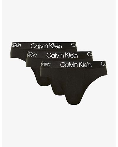 Calvin Klein Branded-waistband Pack Of Three Stretch-cotton Brief - Black