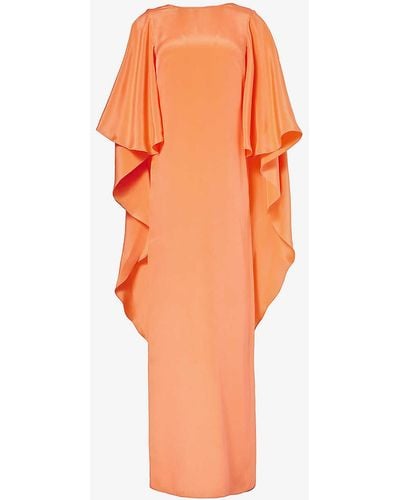 Max Mara Elegante Baleari Cape-sleeve Silk Gown - Orange