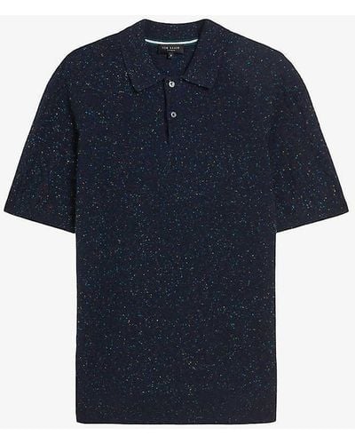 Ted Baker Ustee Marled Knitted Polo Shirt - Blue