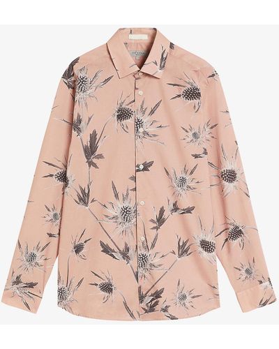 Ted Baker Oldford Thistle-print Cotton Shirt - Pink