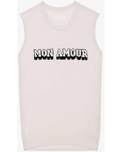 Zadig & Voltaire Nida Slogan-print Sleeveless Linen And Cotton-blend Top - White